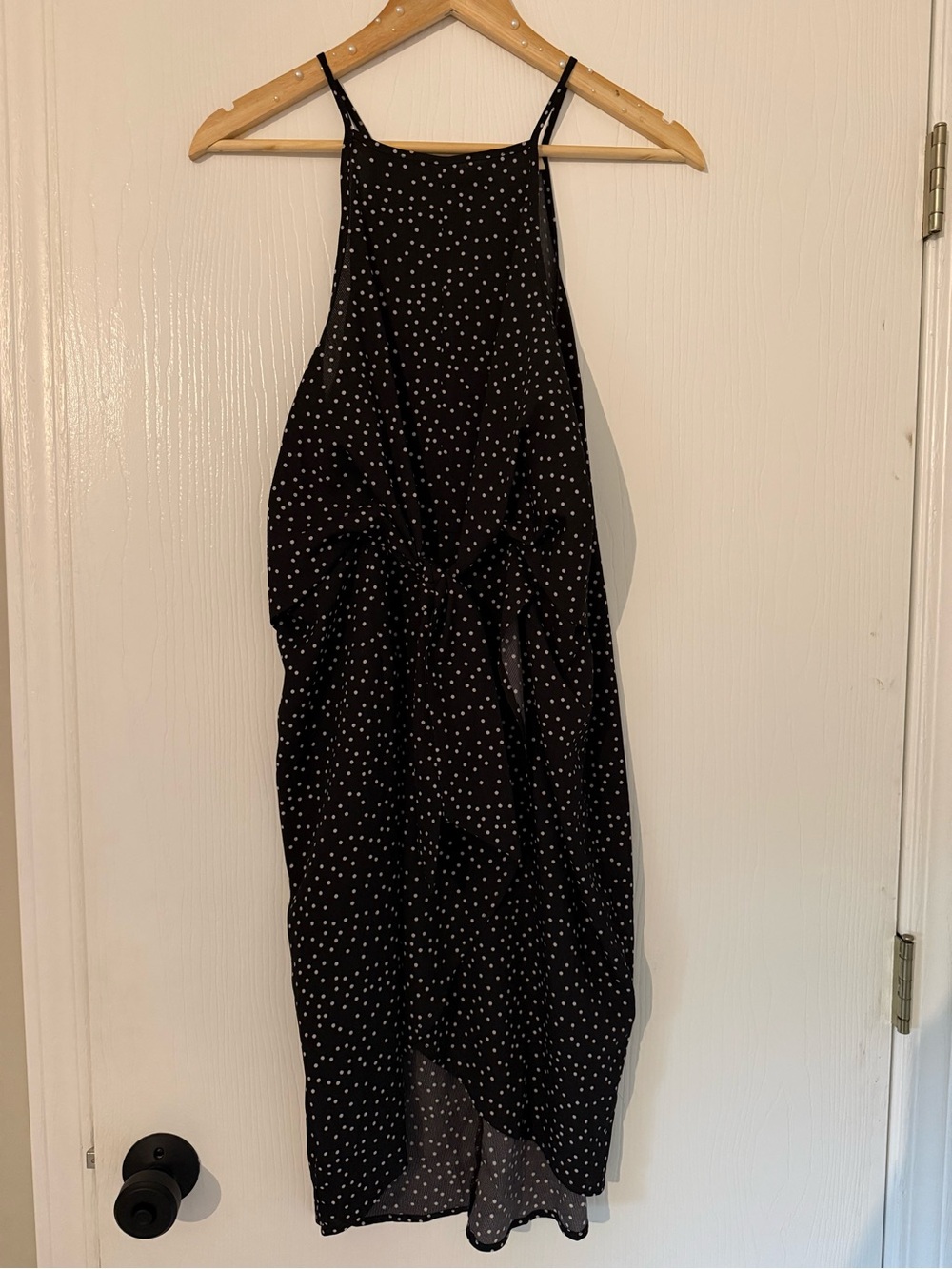 Women’s Black Polka Dot Halter Midi Dress